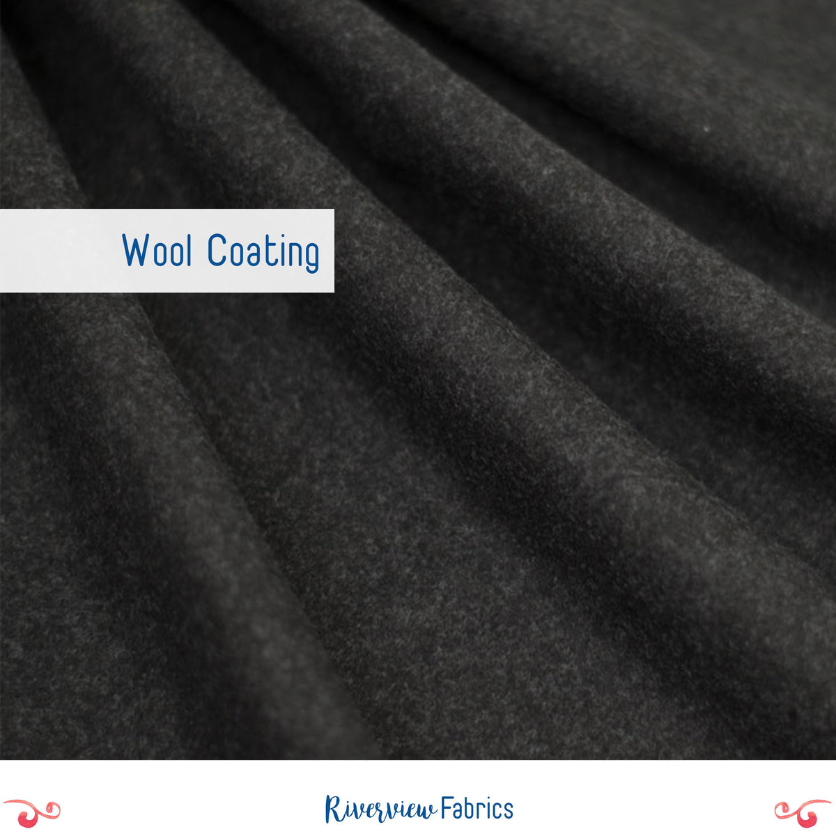 Wool Melton Coating Fabric By the Half Yard, Charcoal Gray