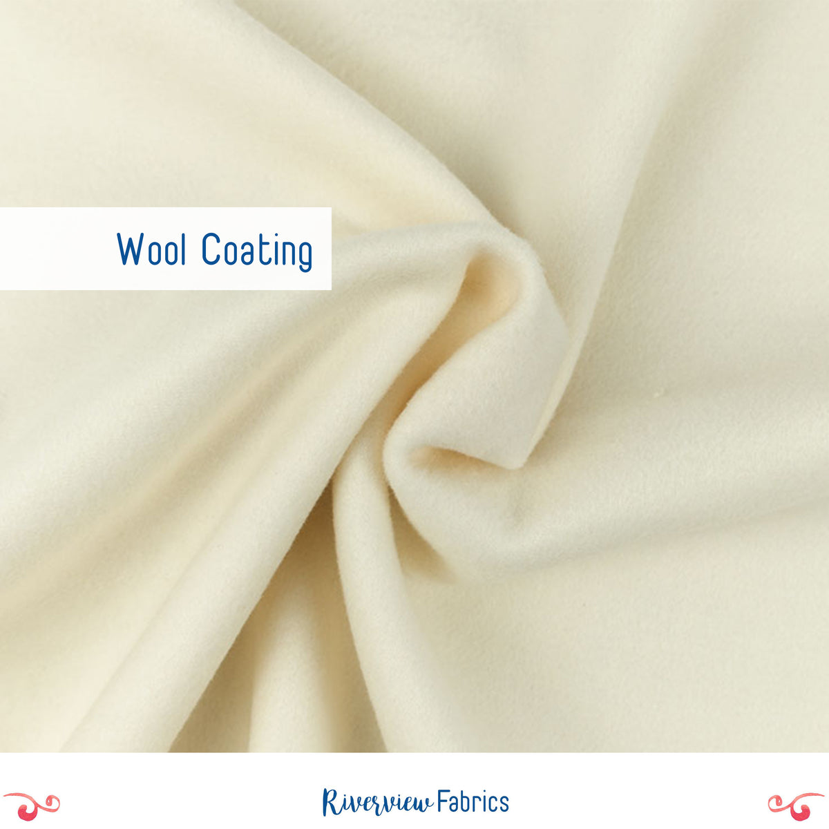 Wool Melton Coating Fabric By the Half Yard, Cream