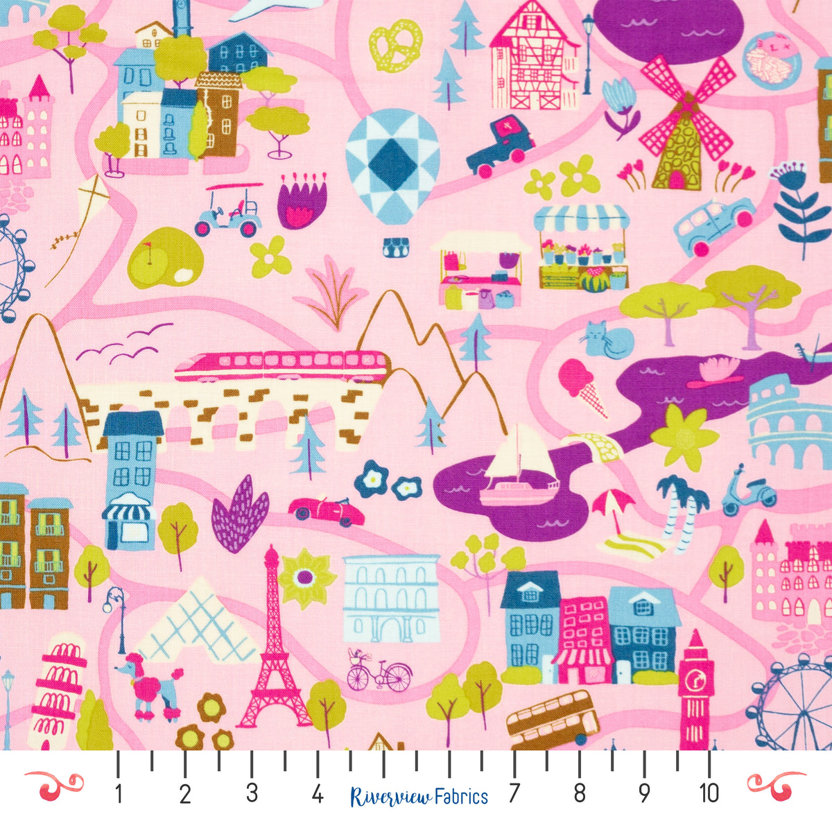 Travel Fabric By the Half Yard - Pink
