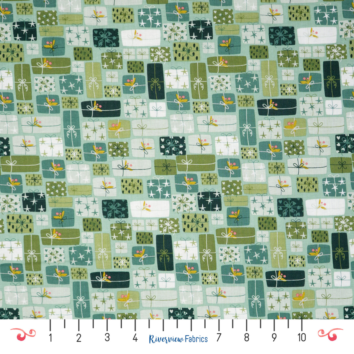 Christmas Gifts Fabric By the Half Yard - Green