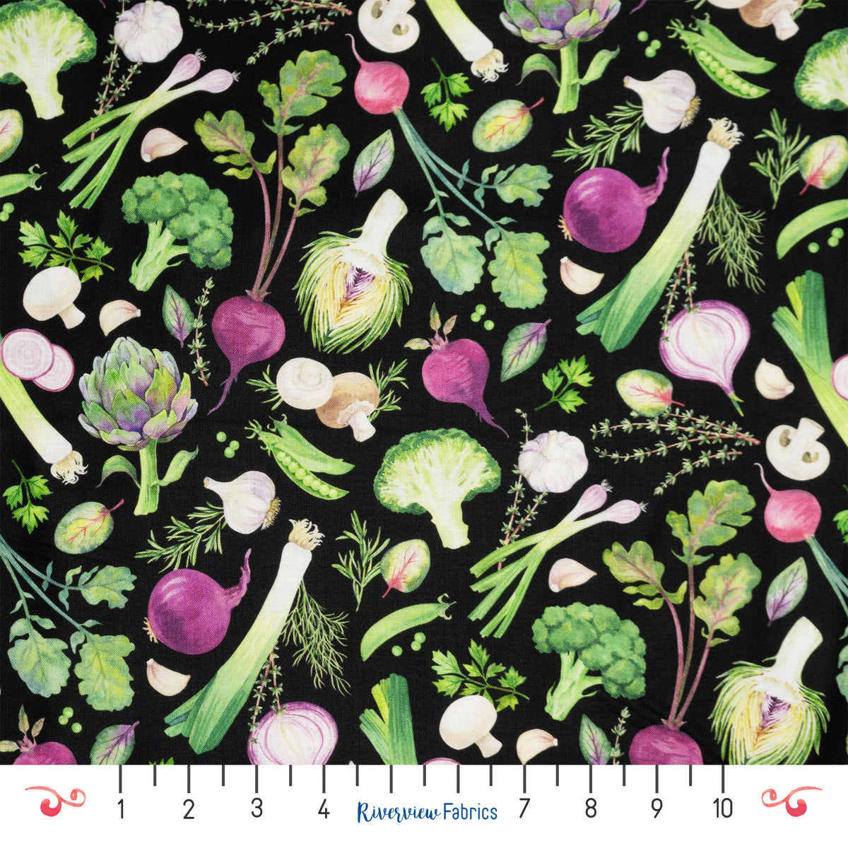 Vegetable Fabric by the Half Yard - Black