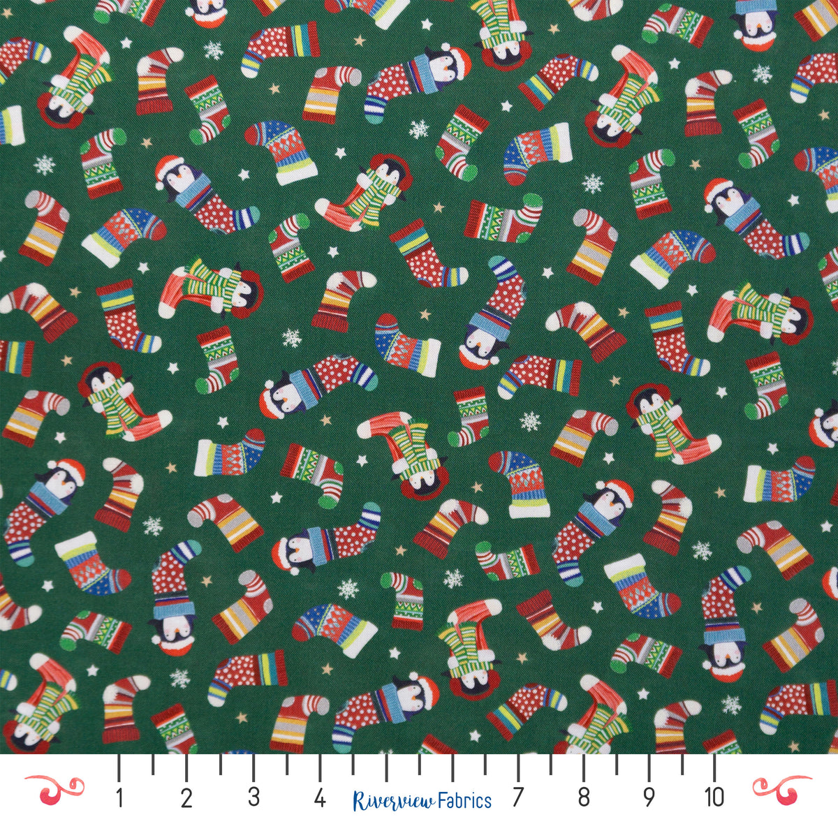 Penguins in Stockings Fabric by the Half Yard