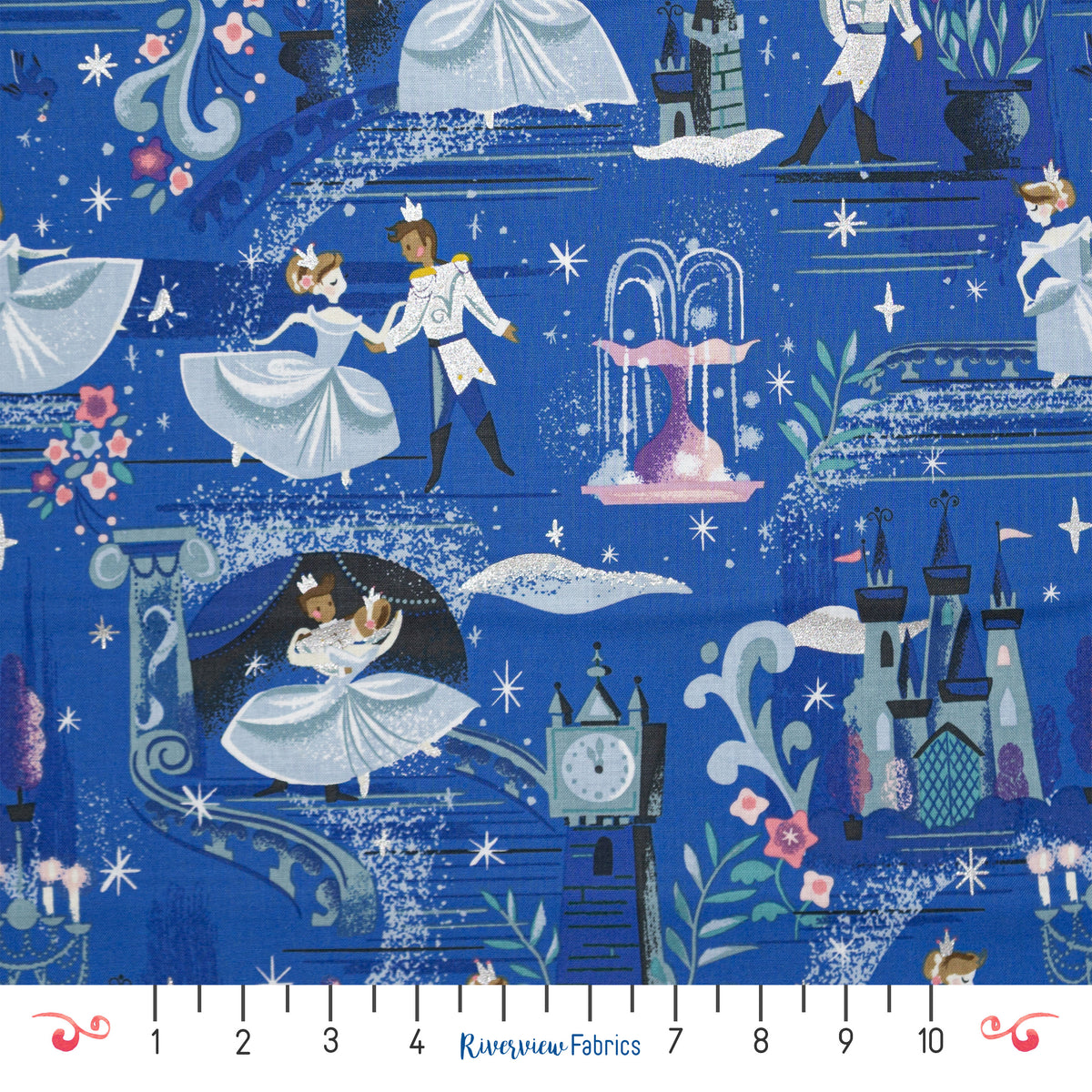 Cinderella Ball Fabric by the Half Yard - Blue