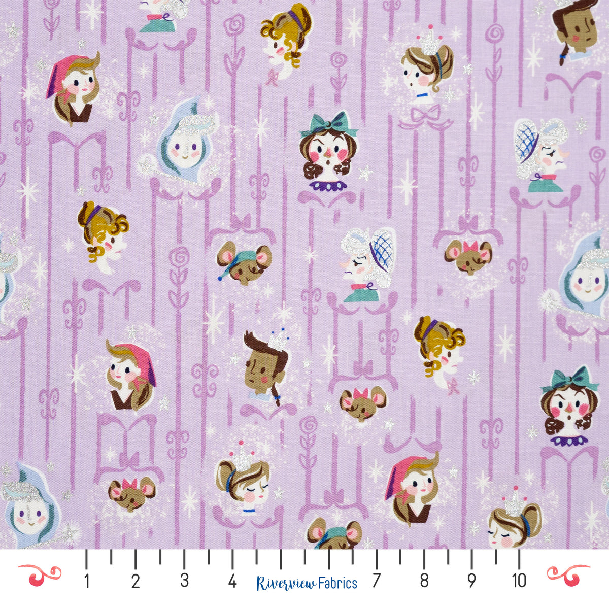 Cinderella Characters Fabric by the Half Yard - Purple
