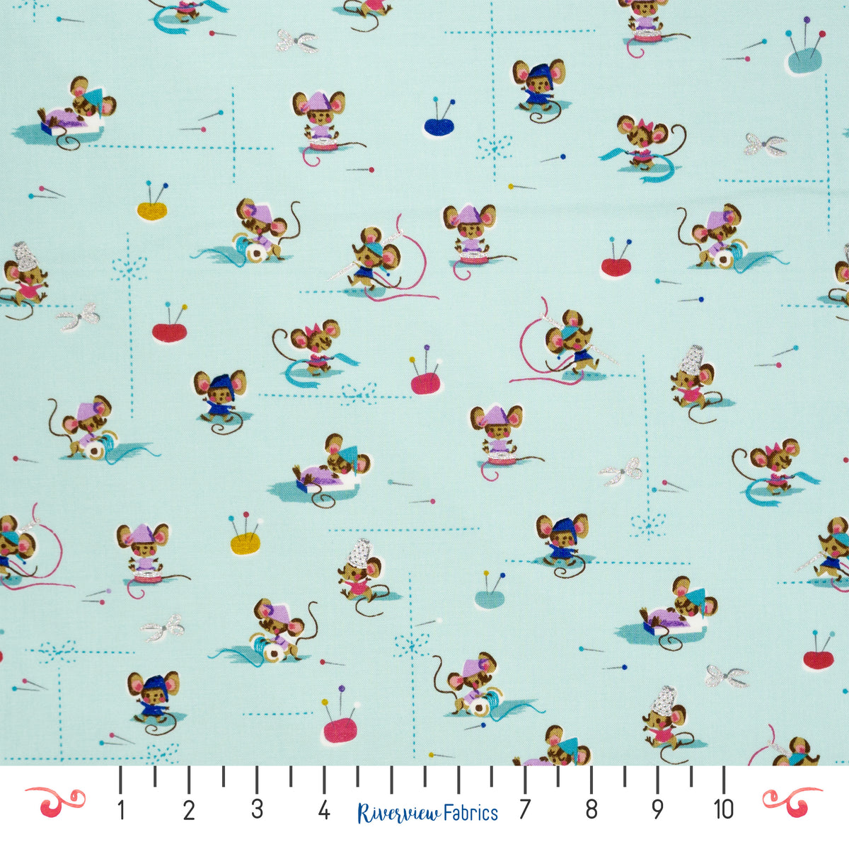 Mice Sewing Fabric by the Half Yard - Mint Green