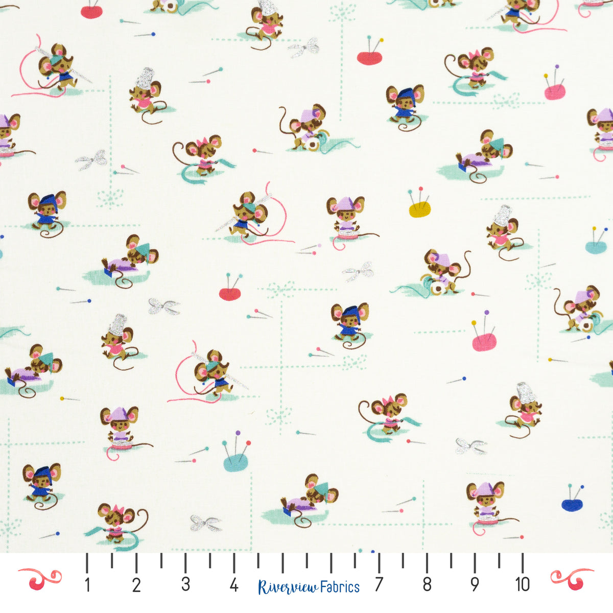Mice Sewing Fabric by the Half Yard - Cream