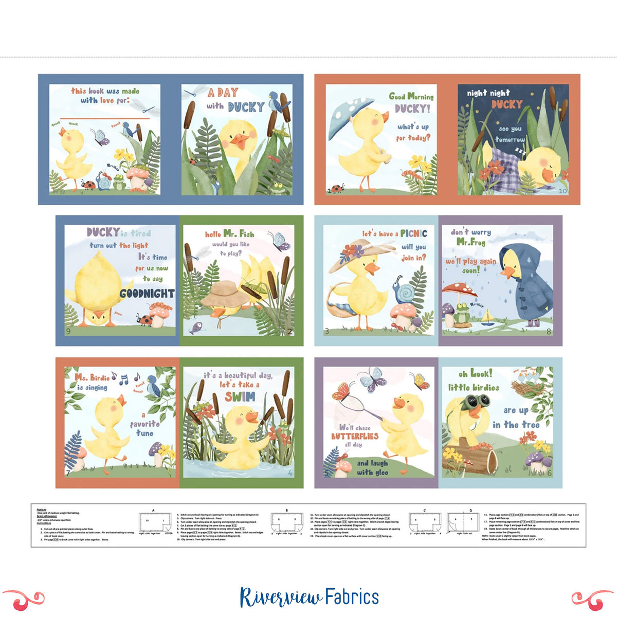 Lucky Duck Soft Book Quilting Cotton Fabric Panel