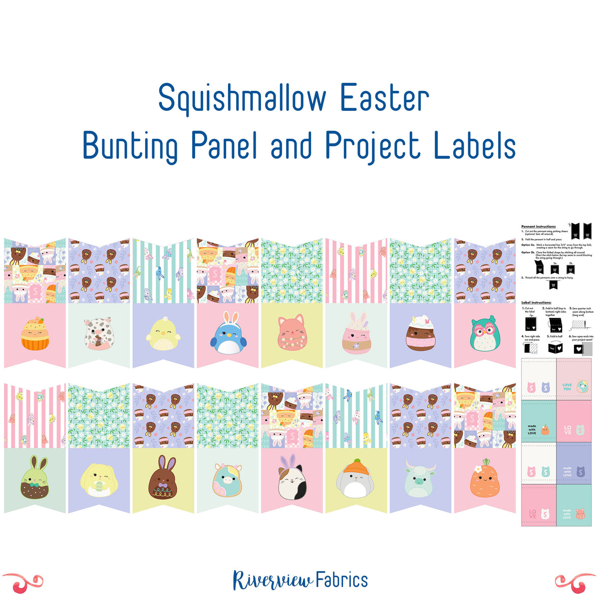 Squishmallow Easter Bunting Panel