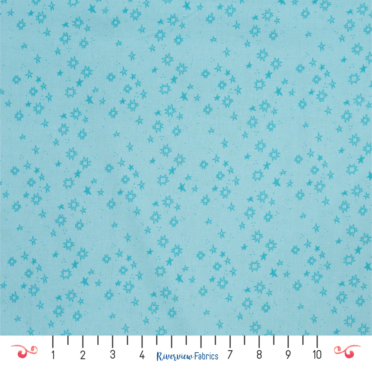 Quilty Stars Fabric By the Yard, Aqua Blue