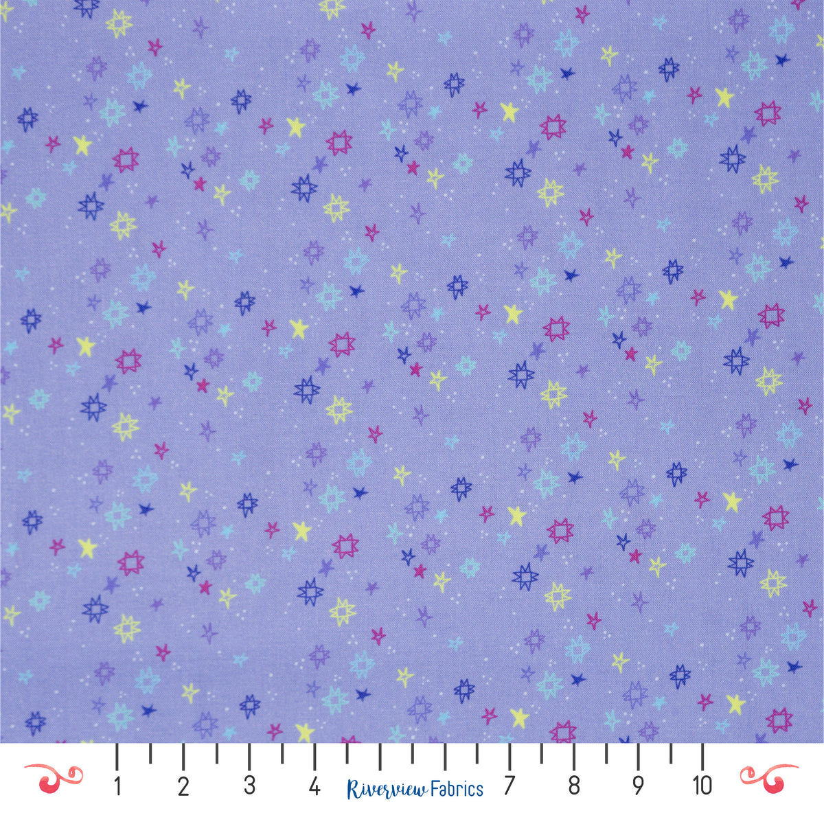 Quilty Stars Fabric By the Yard, Periwinkle/Multi