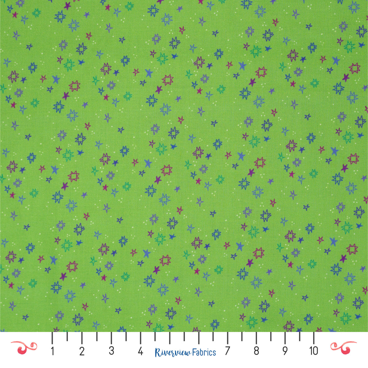 Quilty Stars Fabric By the Yard, Green/Multi