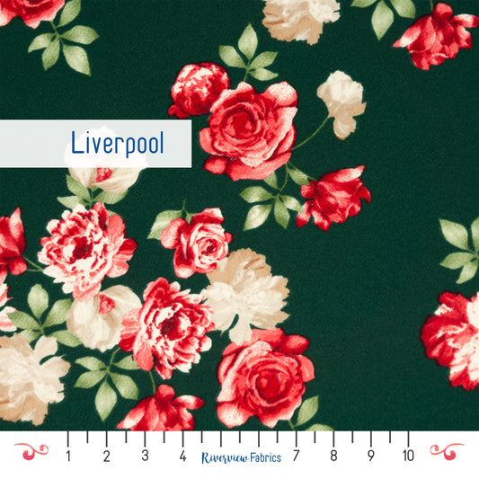 Floral Liverpool Fabric By the Half Yard - Green