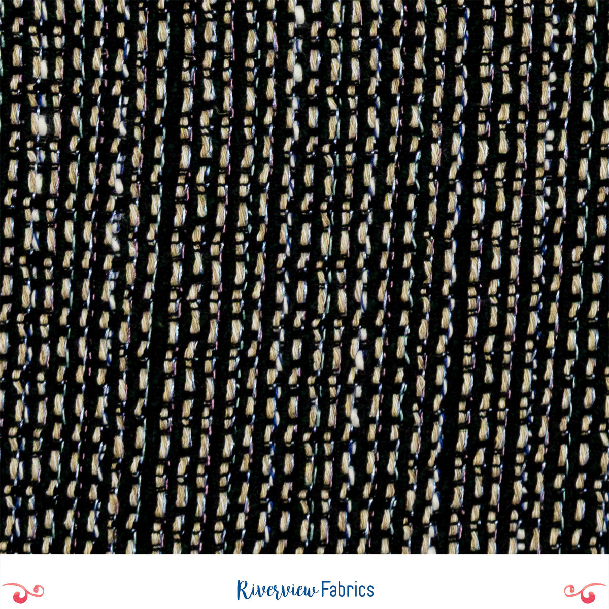 Italian Designer Wool Graphite Spark Tweed Fabric By the Half Yard, Black, Cream, Blue