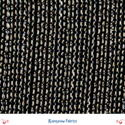 Italian Designer Wool Graphite Spark Tweed Fabric By the Half Yard, Black, Cream, Blue