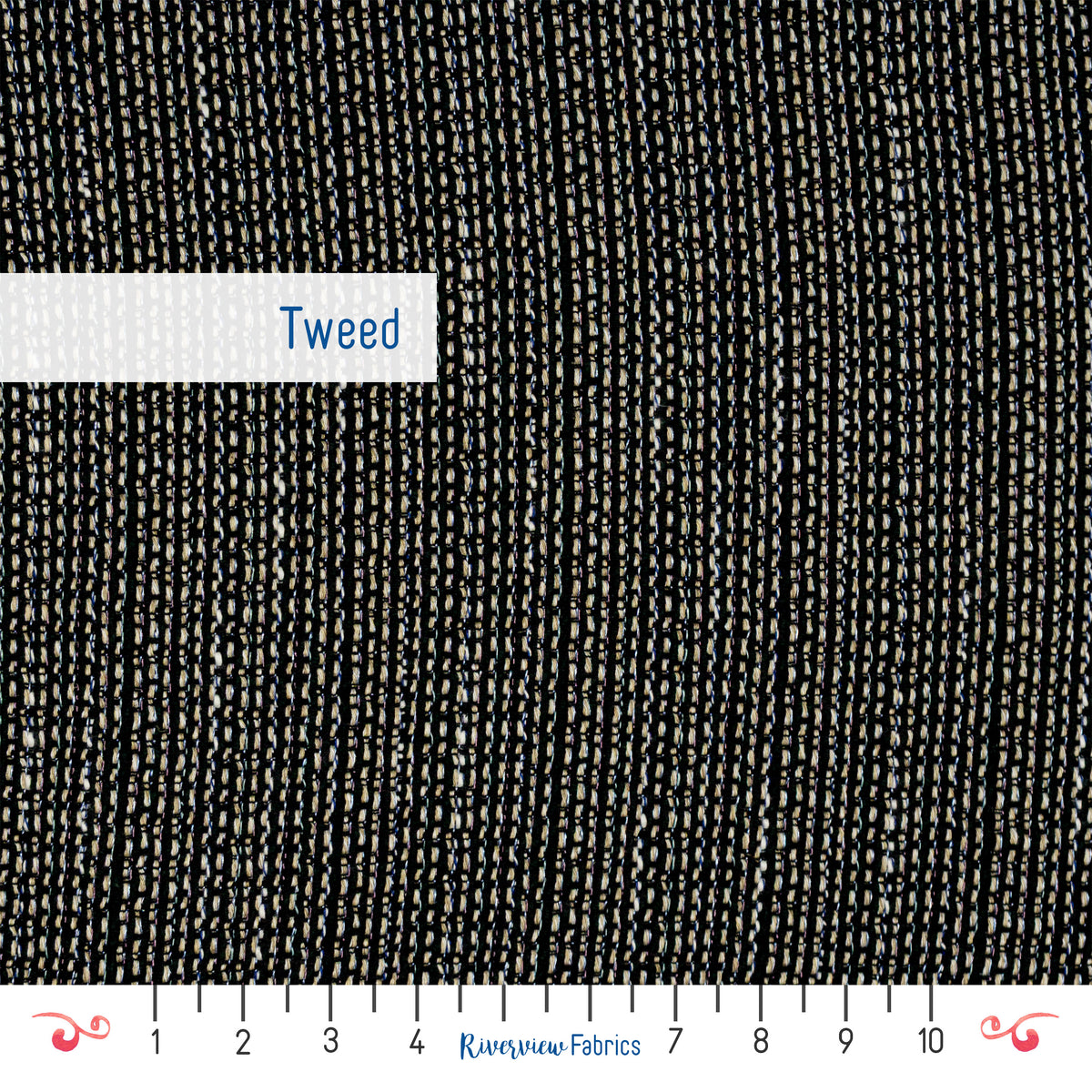 Italian Designer Wool Graphite Spark Tweed Fabric By the Half Yard, Black, Cream, Blue