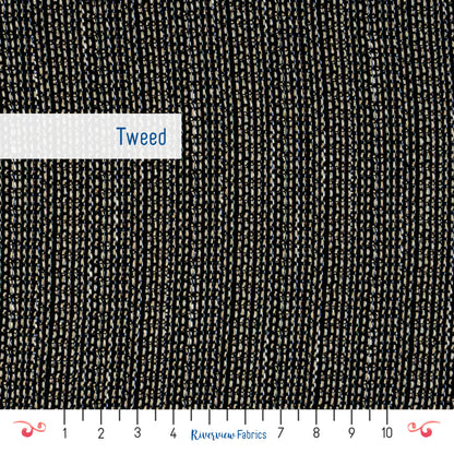 Italian Designer Wool Graphite Spark Tweed Fabric By the Half Yard, Black, Cream, Blue