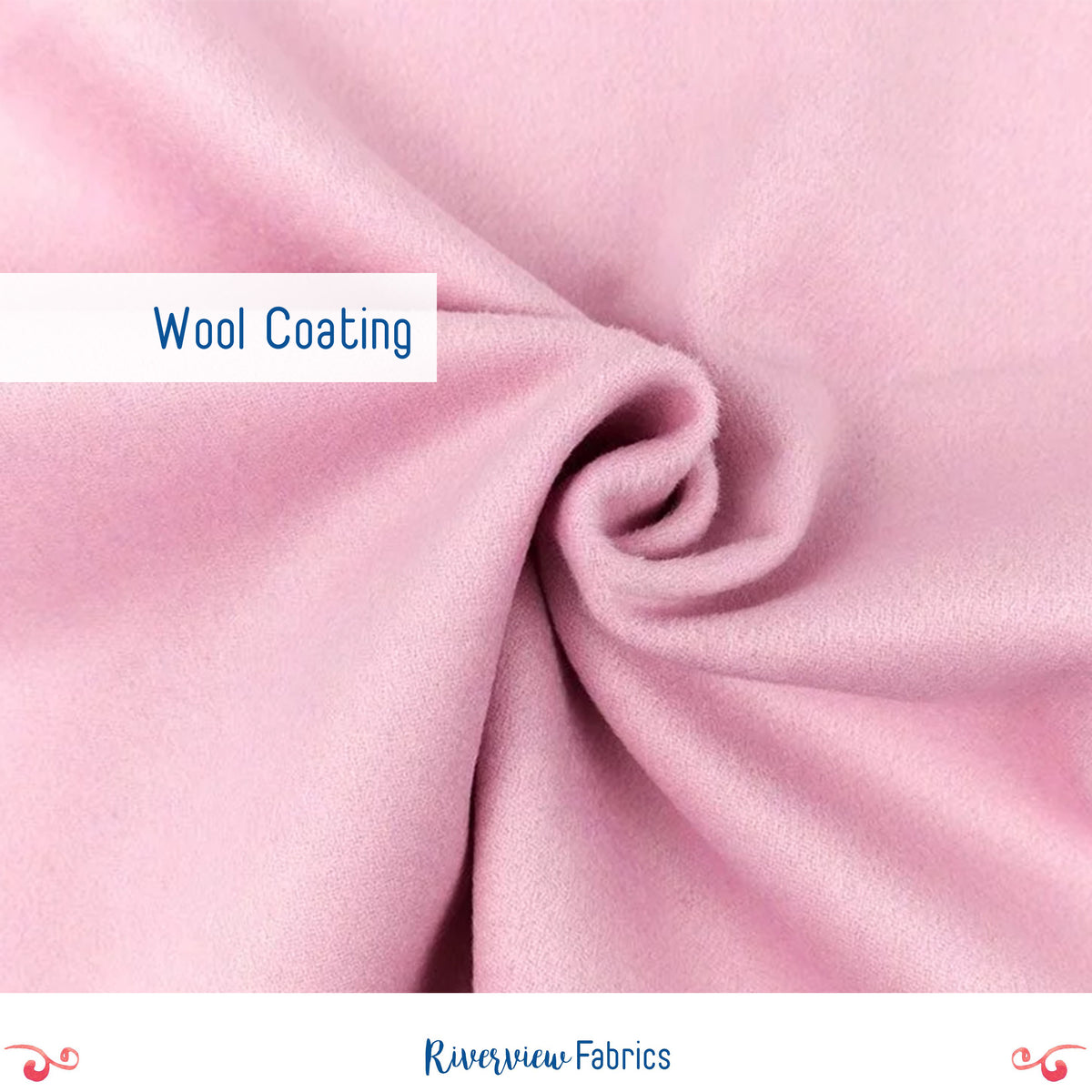 Wool Melton Coating Fabric By the Half Yard, Light Pink