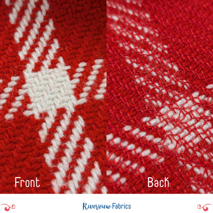 Plaid Wool Blend Fabric By the Half Yard, Red and White