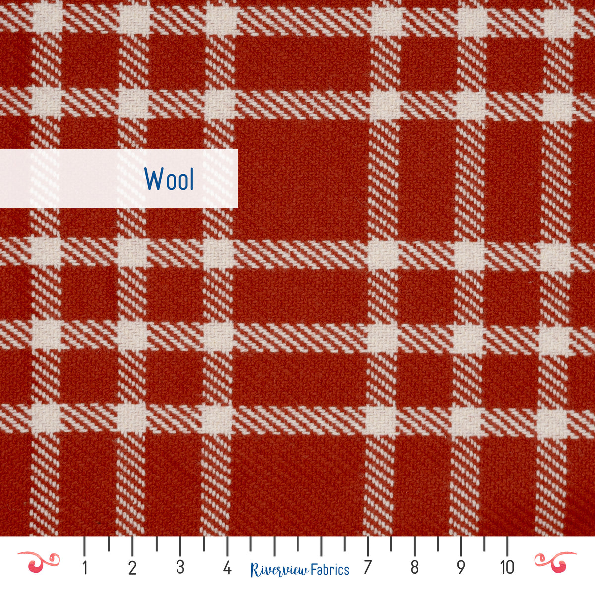 Plaid Wool Blend Fabric By the Half Yard, Red and White