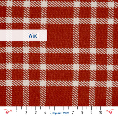 Plaid Wool Blend Fabric By the Half Yard, Red and White