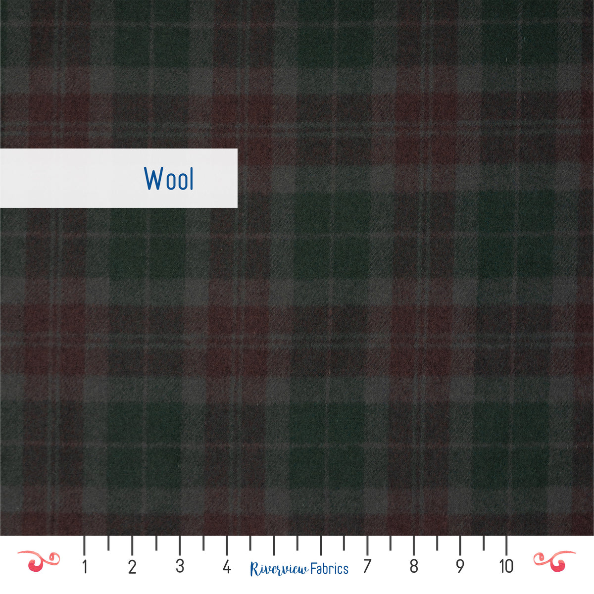 Tartan Plaid Wool Blend Fabric by the Half Yard, Green and Dusty Rose