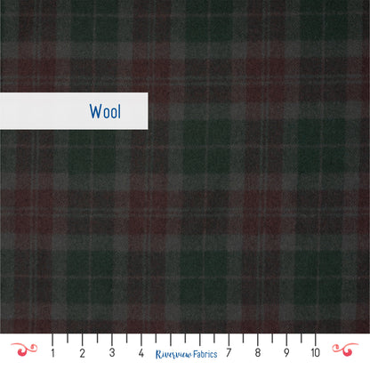 Tartan Plaid Wool Blend Fabric by the Half Yard, Green and Dusty Rose