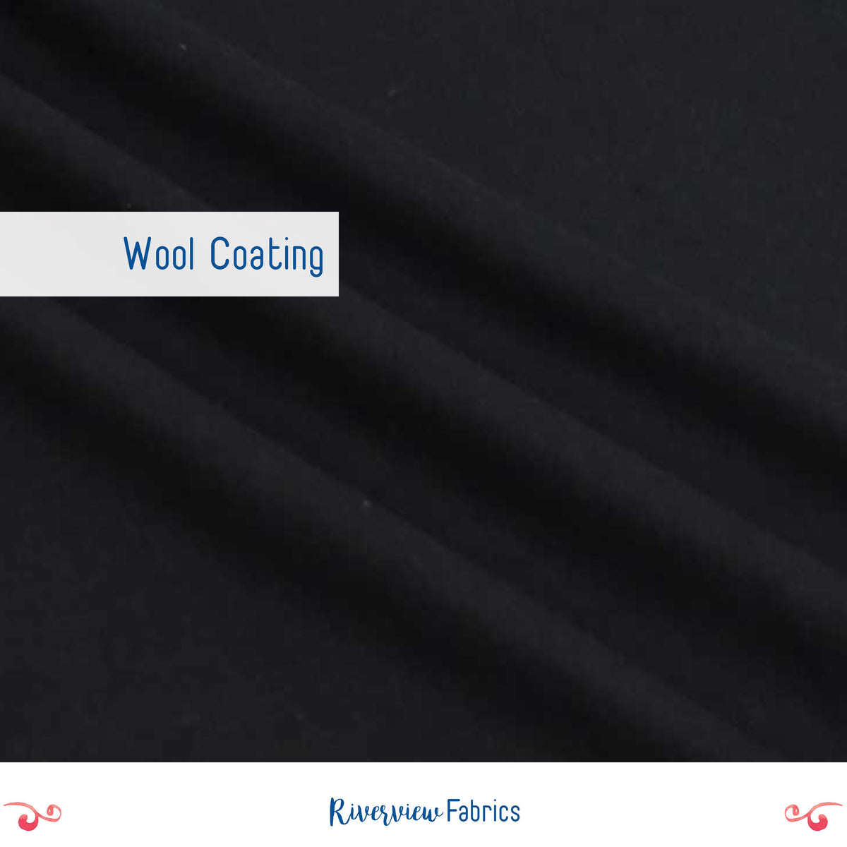 Wool Melton Coating Fabric By the Half Yard, Black