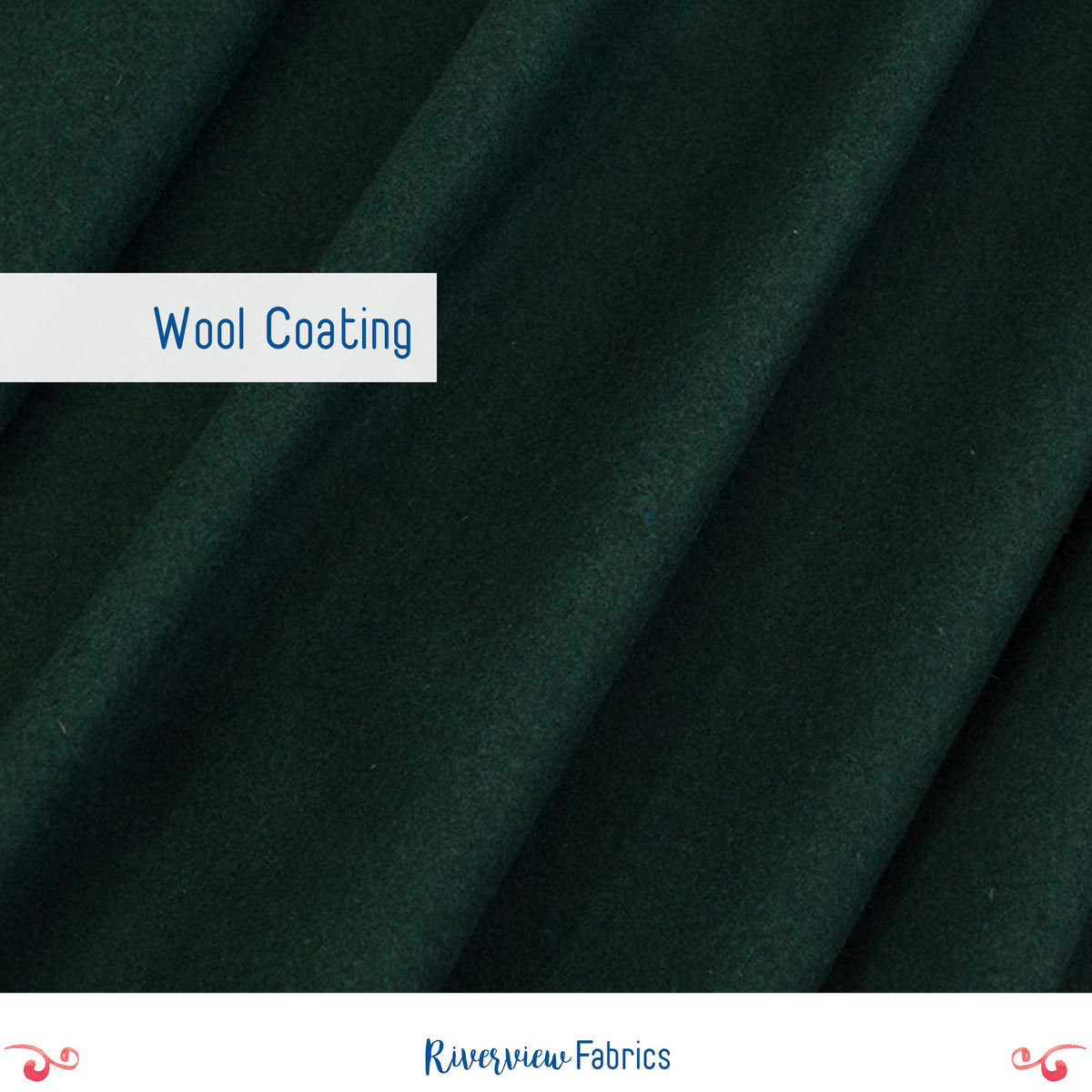 Wool Melton Coating Fabric By the Half Yard, Dark Green