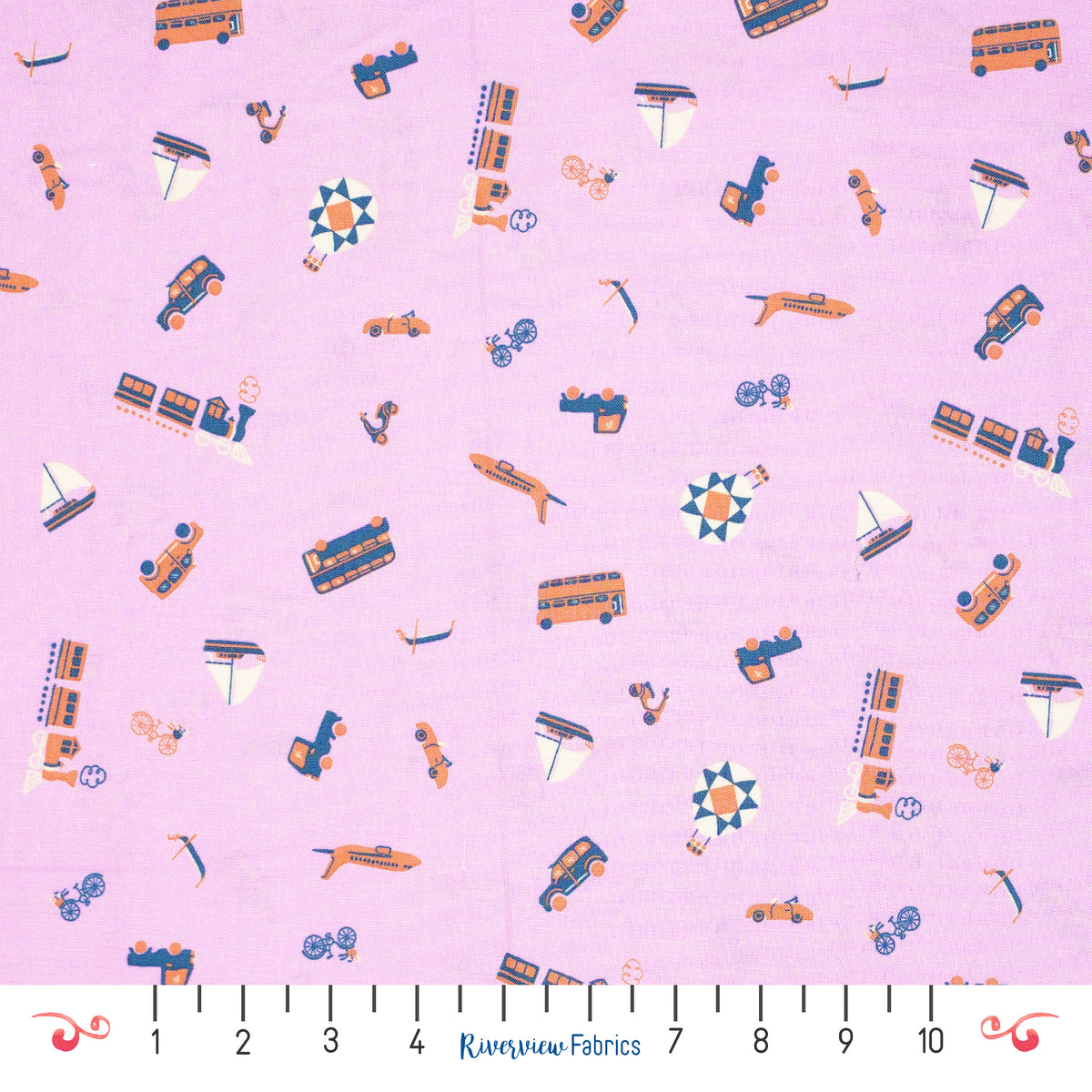 Transportation Fabric By the Half Yard - Pink