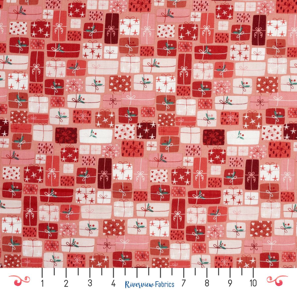 Christmas Gifts Fabric By the Half Yard - Pink and Red