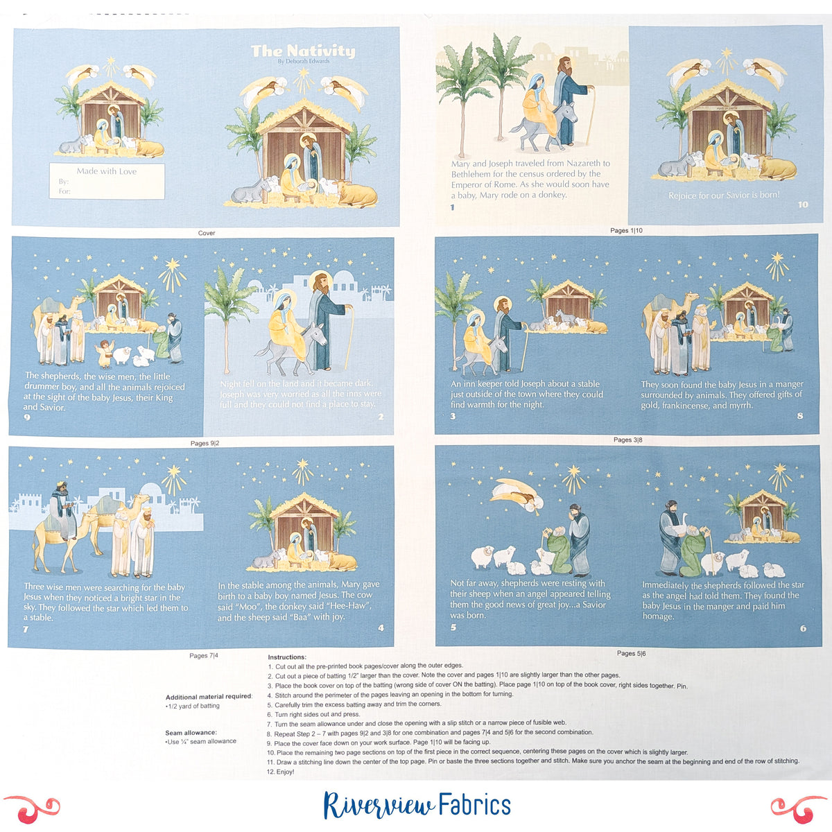 The Nativity Soft Book Quilting Cotton Fabric Panel