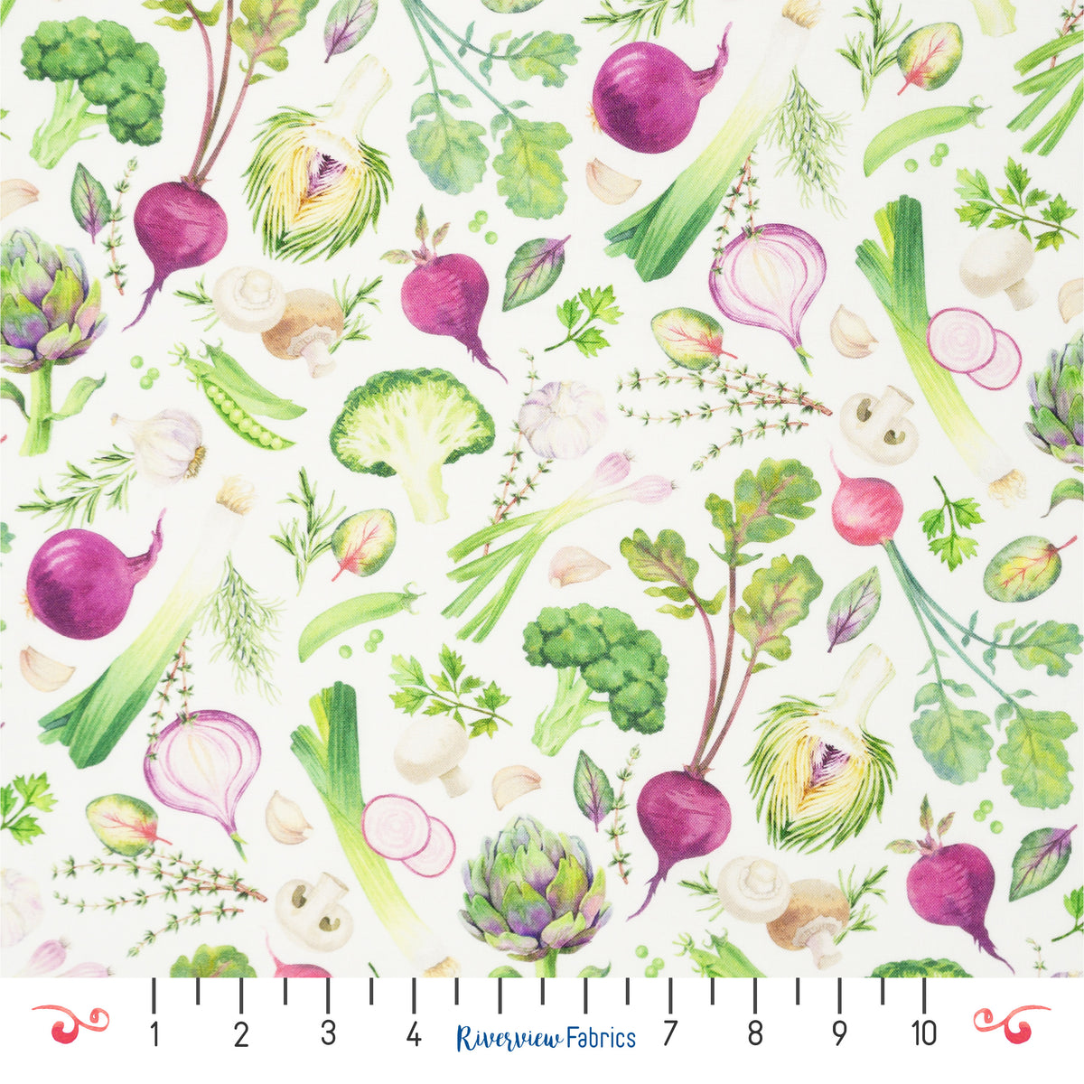 Vegetable Fabric by the Half Yard - White