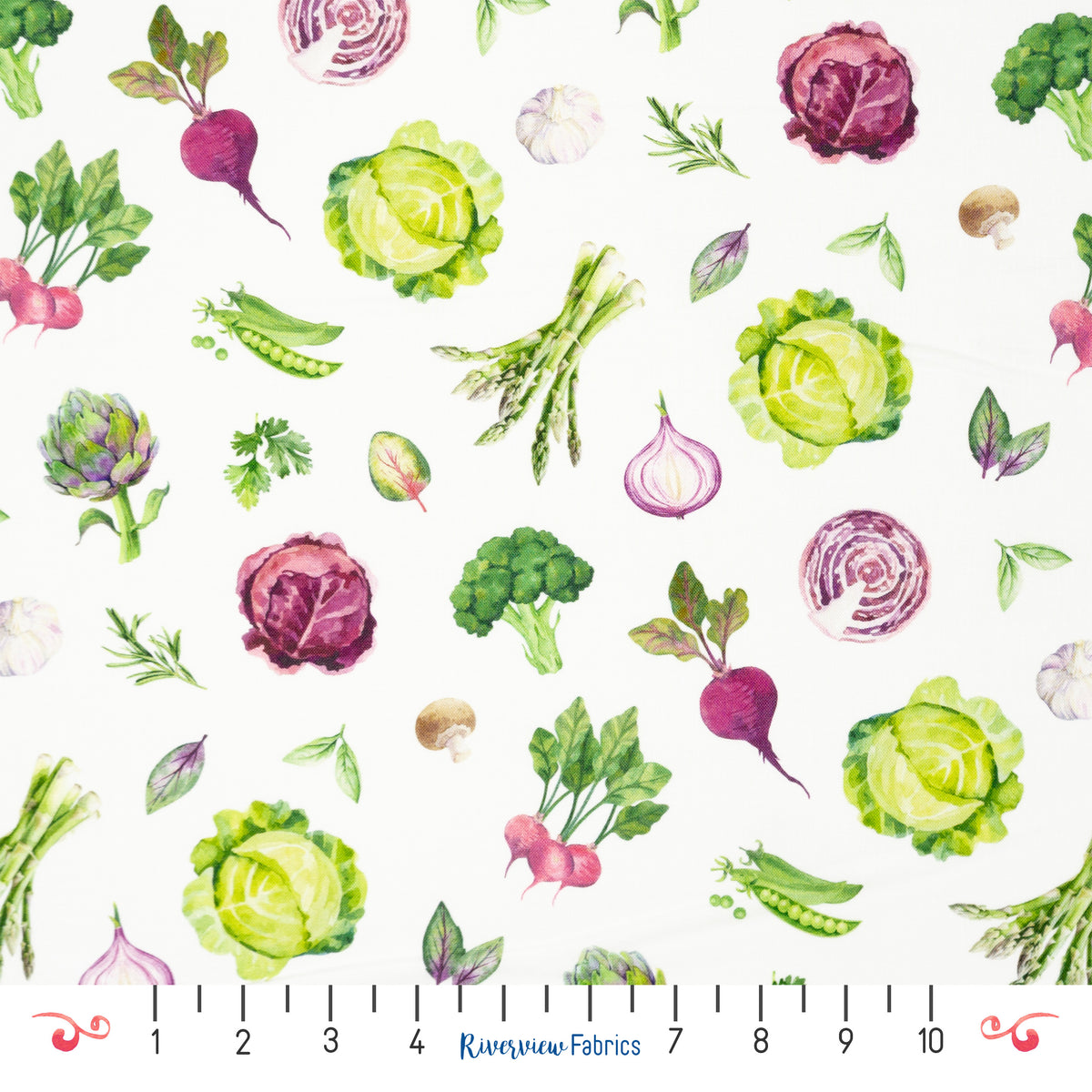Vegetable Fabric by the Half Yard - White