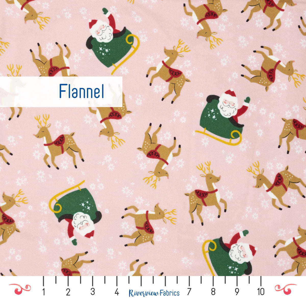 Santa and Reindeer Flannel By the Half Yard, Pink