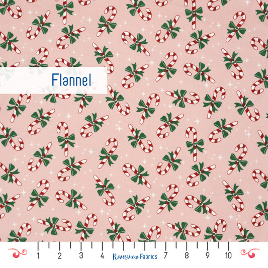 Candy Cane Flannel By the Half Yard, Pink