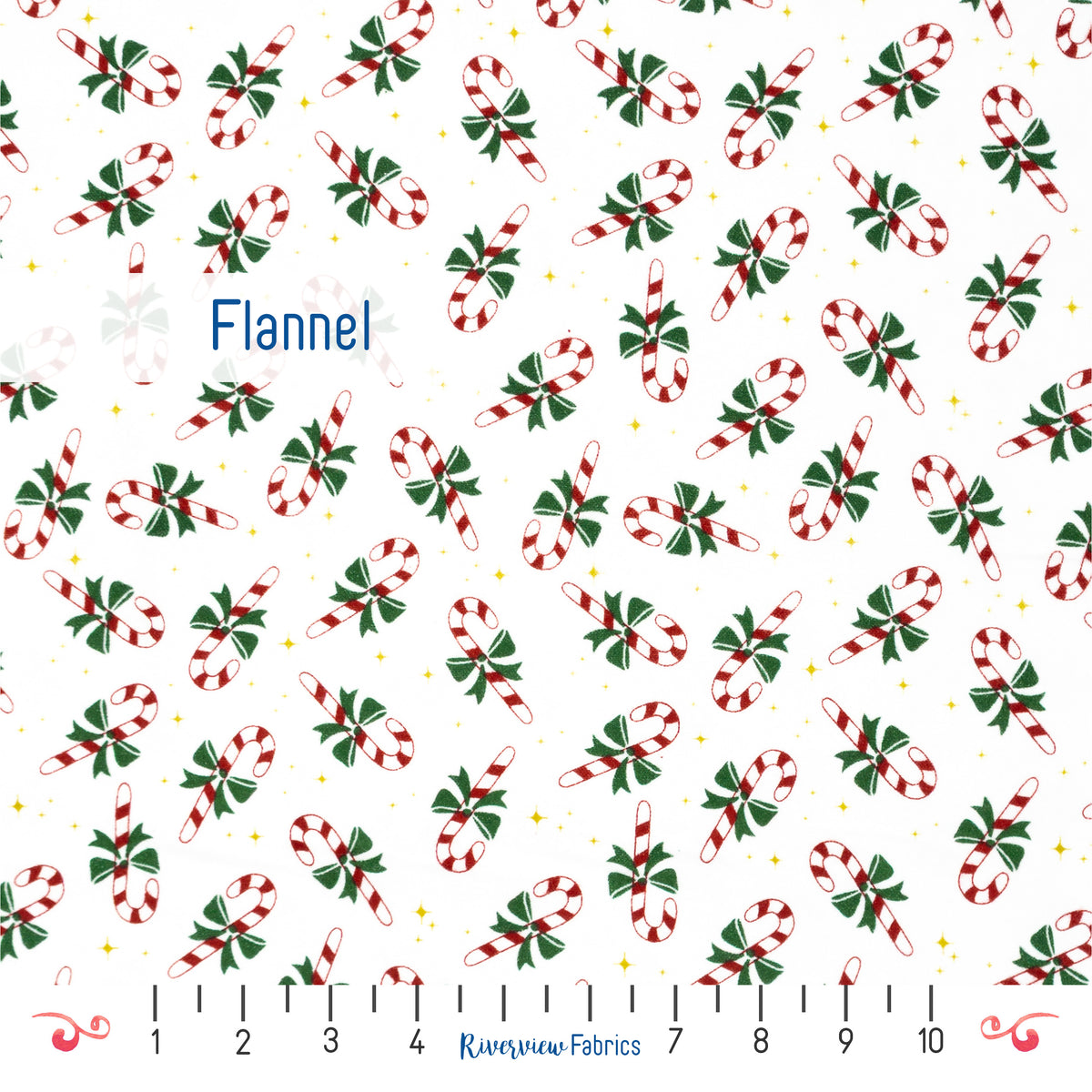 Candy Cane Flannel By the Half Yard, White