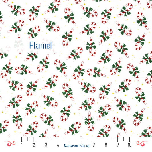 Candy Cane Flannel By the Half Yard, White
