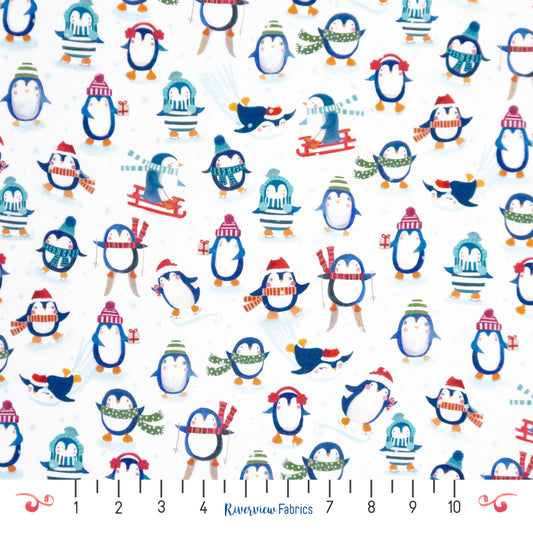 Penguins Skiing Fabric by the Half Yard