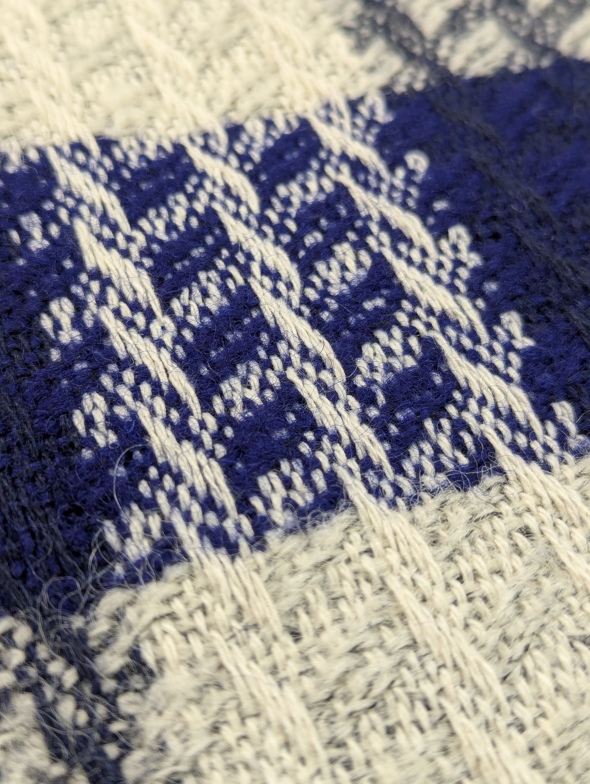 Checked Wool Blend Fabric By the Half Yard, Blue and Cream