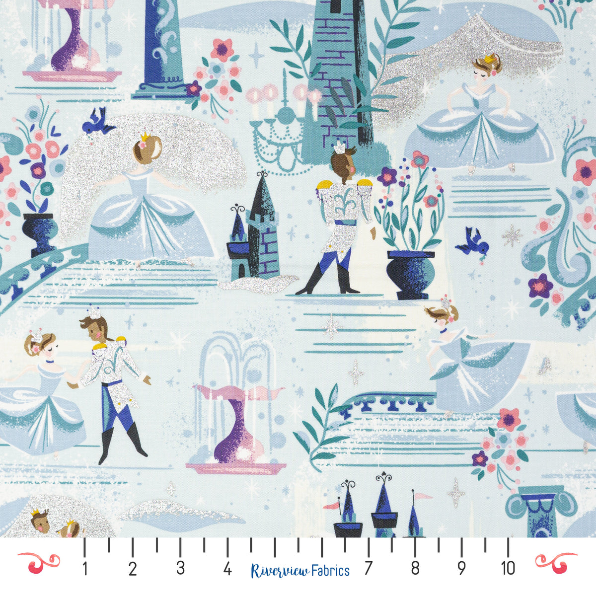 Cinderella Ball Fabric by the Half Yard - Light Blue