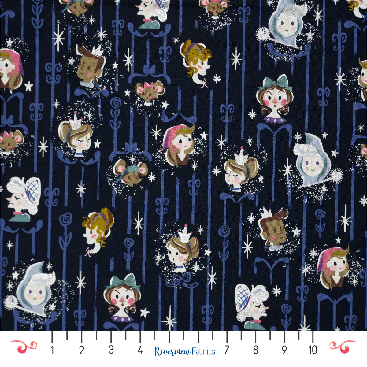Cinderella Characters Fabric by the Half Yard - Navy Blue