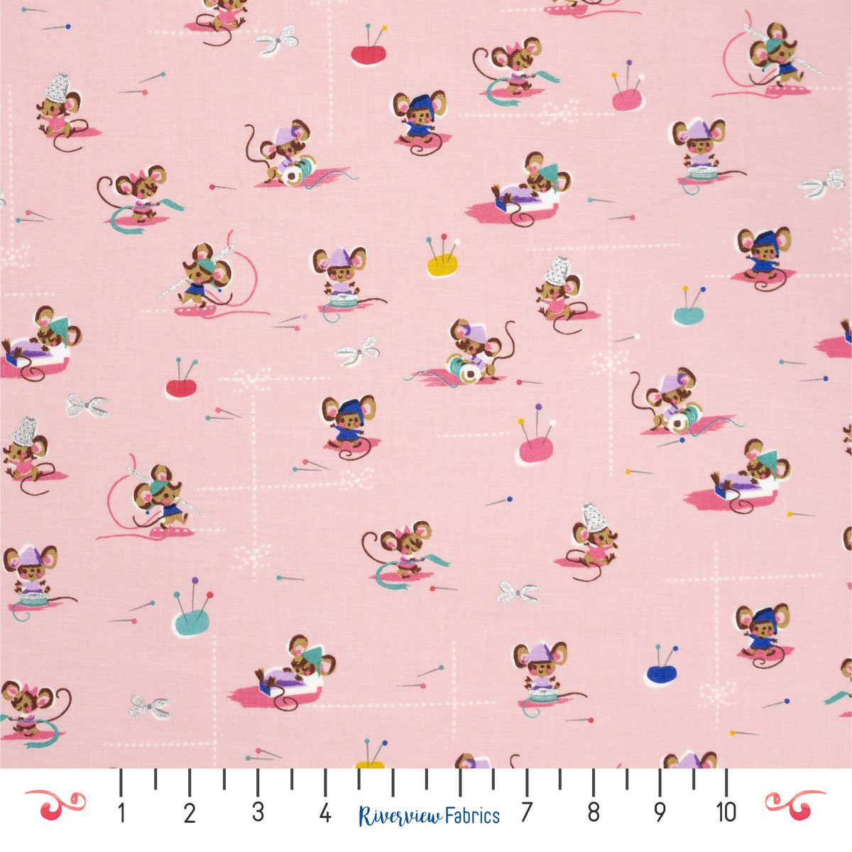 Mice Sewing Fabric by the Half Yard - Pink