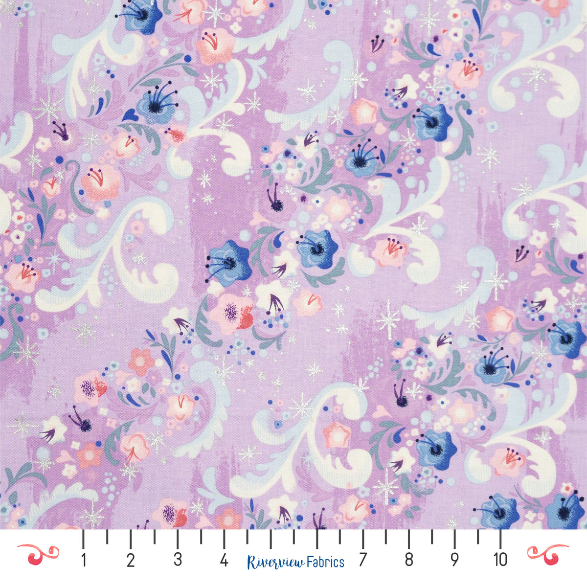 Floral Stripes Fabric by the Half Yard - Purple