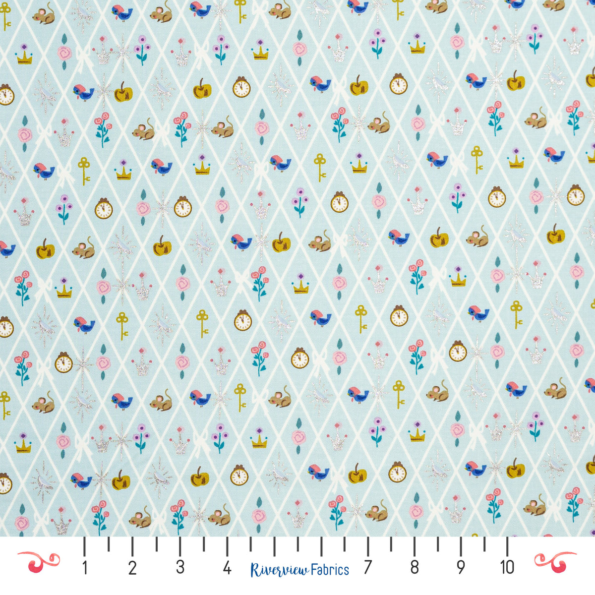 Cinderella Icons Fabric by the Half Yard - Light Blue