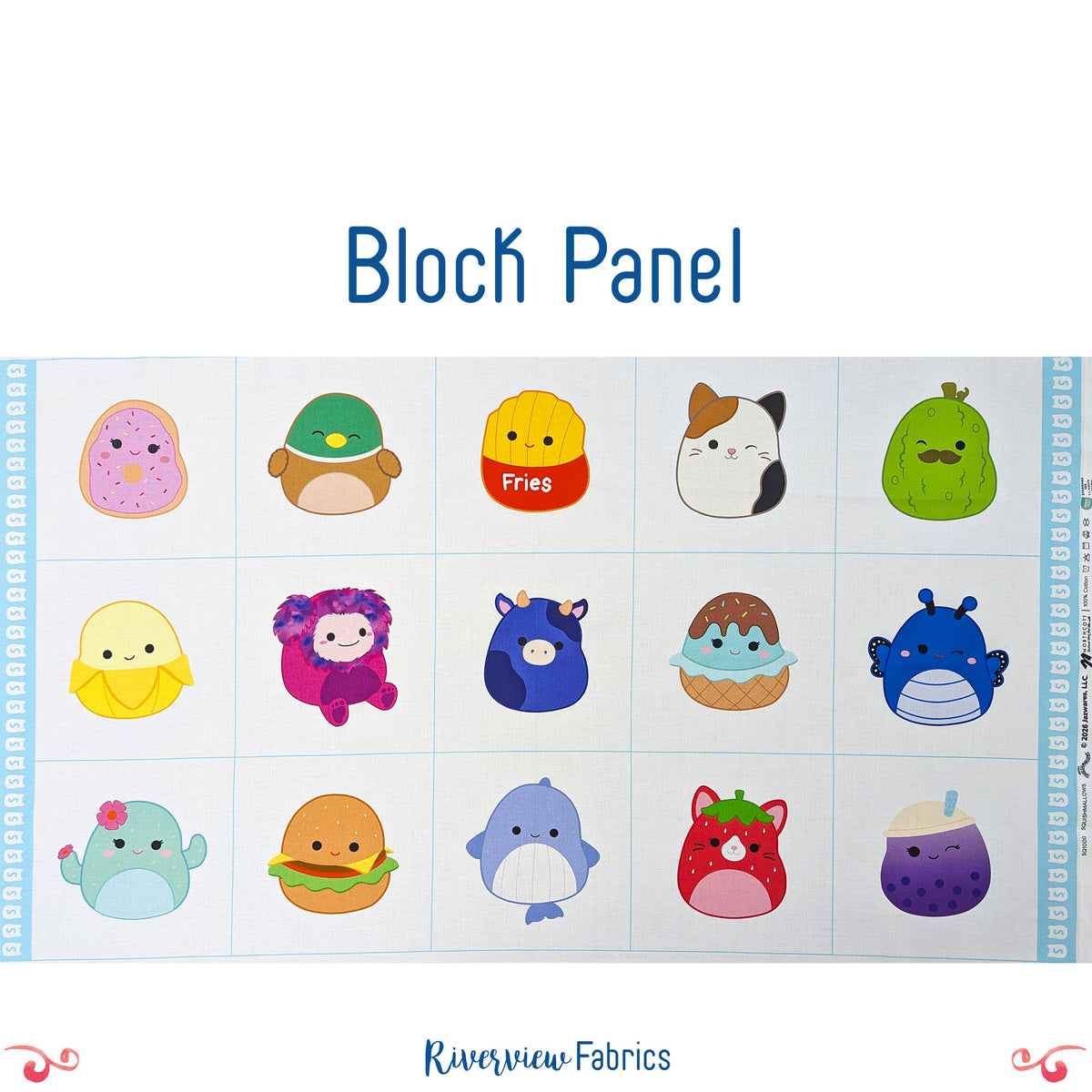 Squishmallows Blocks Quilting Cotton Fabric Panel