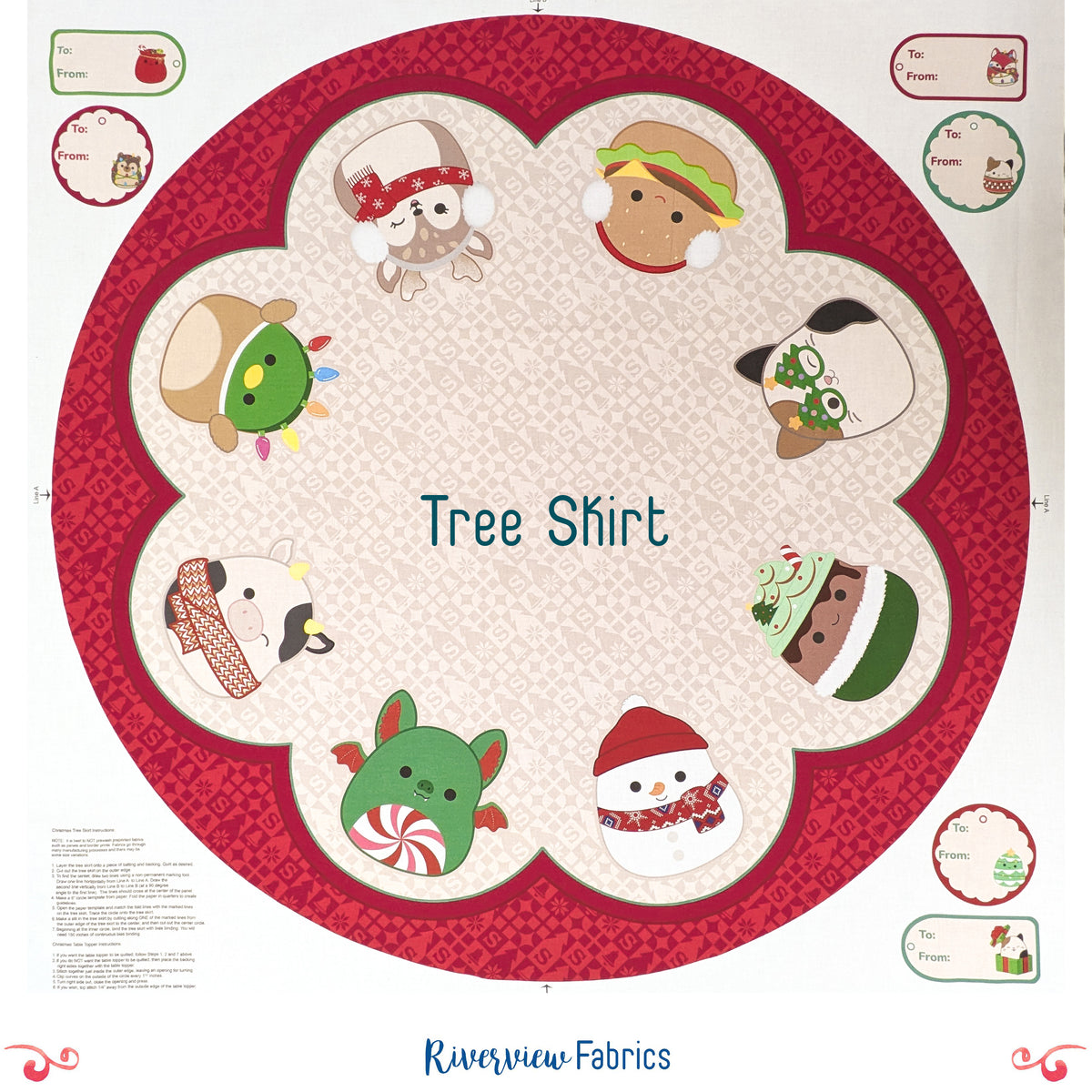Squishmallows Christmas Tree Skirt Quilting Cotton Fabric Panel