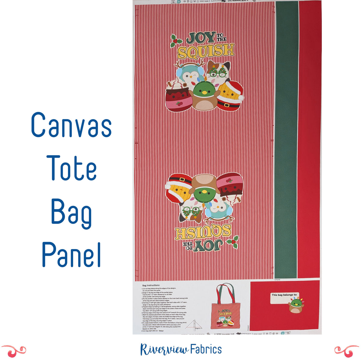 Squishmallows Christmas Tote Bag Canvas Fabric Panel