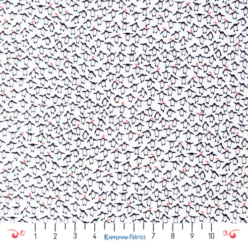Penguins Quilting Cotton Fabric by the Yard, White, Sleigh It Ain't Snow Collection, Dear Stella