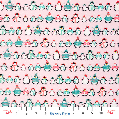Penguins Quilting Cotton Fabric by the Yard, Pink, Sleigh It Ain't Snow Collection, Dear Stella