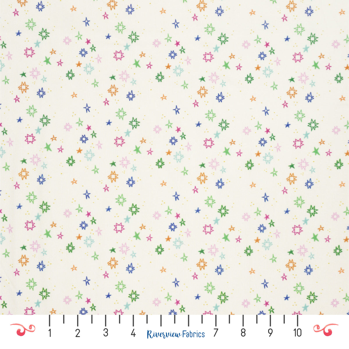 Quilty Stars Fabric By the Yard, Off-White/Multi